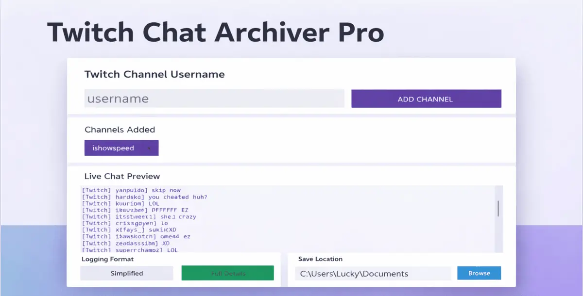 Twitch Chat Archiver Pro - Real-Time Chat Logger & Archive Tool